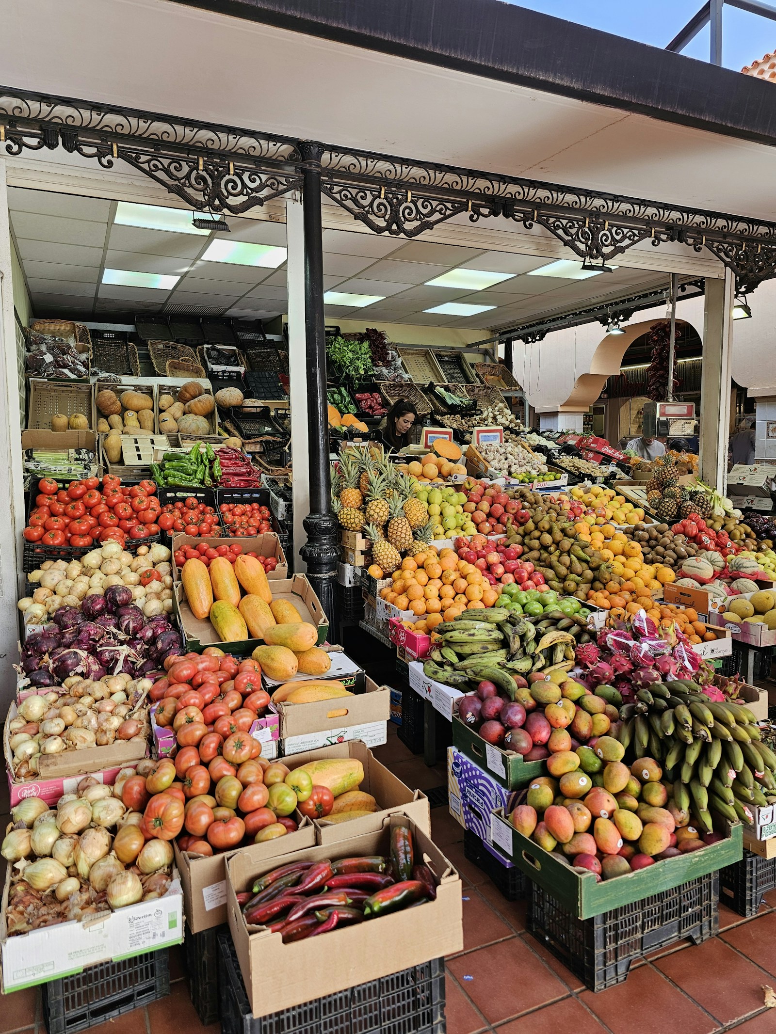 Colourful fresh fruit and vegetables at a market